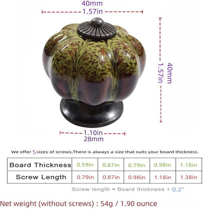 5 Pack Vintage Ceramic Pumpkin Cabinet Knobs, Kitchen Cabinet Drawers Dresser Cupboard Pull Handles Door Pulls with 5 Kinds of Screws (Leopard Print -Green)