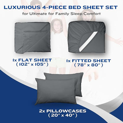DREAMCARE Queen Sheet Set – 4 pcs Cooling Sheets – up to 21” Extra Deep Pocket Queen Sheets – Hotel Luxury Sheets & Pillowcases – Superior Softness 100% Fine Microfiber with Side Pocket – Dark Gray