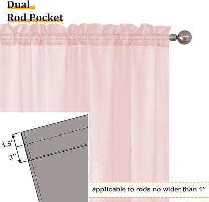 Aiyufeng Blush Pink Sheer Curtains 90 Inches Long 2 Panels Set, Light Filtering Soft Airy Voile Rod Pocket Baby Pink Sheer Window Drapes for Bedroom Living Room, Each 42Wx90L Inches