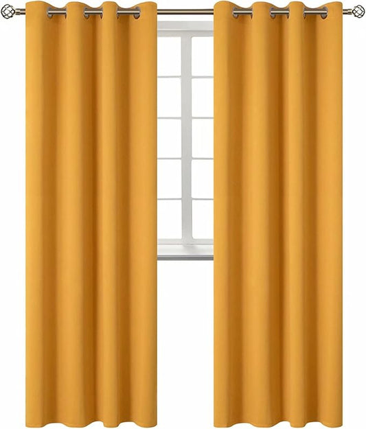 BGment Room Darkening Curtains 95 Inches Long - Grommet Thermal Insulated Drapes Window Treatment Curtains for Bedroom, 2 Panels, 52 x 95 Inch, Mustard Yellow