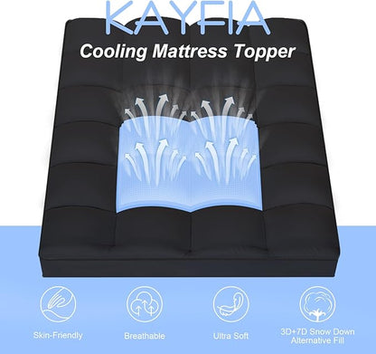 KAYFIA Full Mattress Topper, Extra Thick Mattress Pad Cover for Deep Sleep,3D+7D Snow Down Alternative Fill Overfilled Plush Pillow Top with 8-23 Inch Deep Pocket-Black