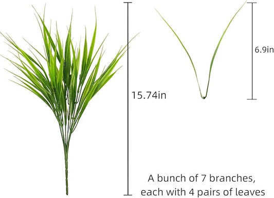 Faux Outdoor Plants 12 Bundles Artificial Boxwood Shrubs Grass Fake Greenery Green Plastic Leaf for Groud Planter Front Porch Patio Decor (12 Bundles Green Grass Plants)