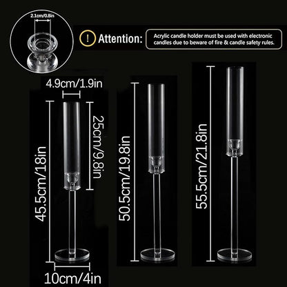 Vincidern 24pcs Taper Candle Holder Acrylic Candlestick Holder Clear Set for Table Centerpiece, Long Candle Stick Candle Stand Cylinder Shade for Halloween, Christmas Wedding Party Dining Room Decor