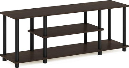 Furinno Turn-N-Tube No Tools 3D 3-Tier Entertainment TV Stand up to 50 inch TV, Round Tubes, Dark Brown / Black