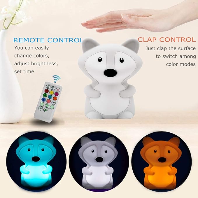 Fox Night Lights Bedside lamp, Bedroom Light for Kids, Baby Nursery lamps - Break Resistant, Eye Caring, Adjustable Brightness & Color and Time Setting, Gifts for Kids Babies Boy Girl - Medium