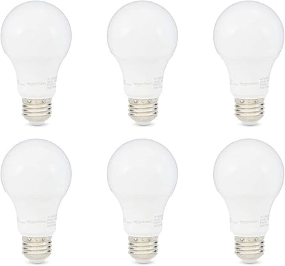 Amazon Basics LED Light Bulbs, Energy Efficient 6W, 40 Watt Equivalent, E26 Standard Base, 2700, Dimmable, 10,000 Hour, Soft White, 6 Count