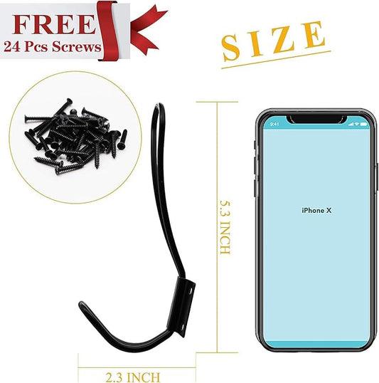 Rustic Entryway Hooks-6 Pack Farmhouse Hooks with Metal Screws Included, Black Decorative Wall Mounted Rustic Coat Hooks Rack, Double Vintage Organizer Hanging Wire Hook Clothes Hanger