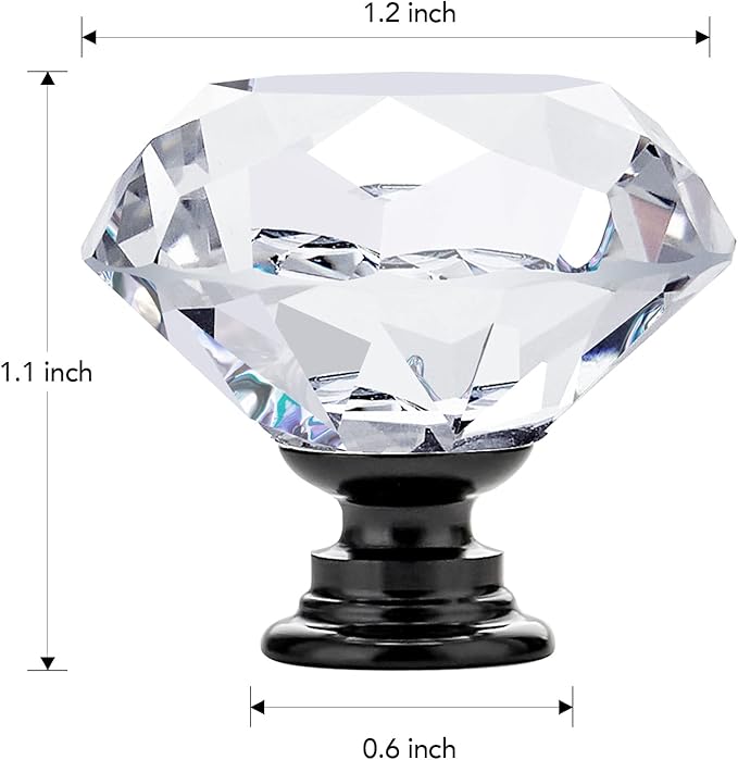 Ravinte 20 Pack Crystal Drawer Knobs - Glass Cabinet Knobs, Diamond Shaped, 30 mm with Black Base