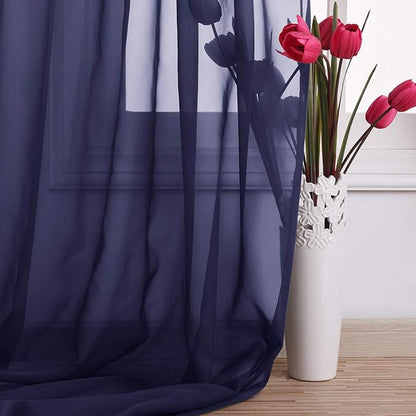 NICETOWN Dark Blue Sheer Window Scarves, Elegant Voile Sheer Window Dressings Sheer Curtains Multifunction for Kids Room/Party, 2 Panels, W60 x L216