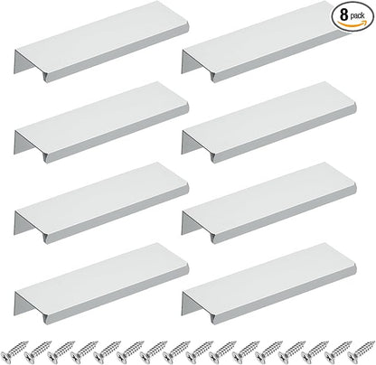 uxcell Cabinet Finger Edge Pull, 8pcs 120mm / 4.72" Aluminum Alloy Back Mount Hidden Cabinet Pulls Concealed Handle for Home Kitchen Drawer Cabinet, Silver