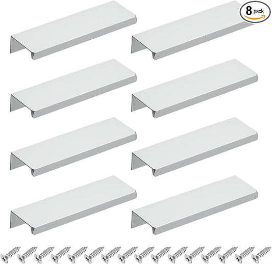 uxcell Cabinet Finger Edge Pull, 8pcs 120mm / 4.72" Aluminum Alloy Back Mount Hidden Cabinet Pulls Concealed Handle for Home Kitchen Drawer Cabinet, Silver