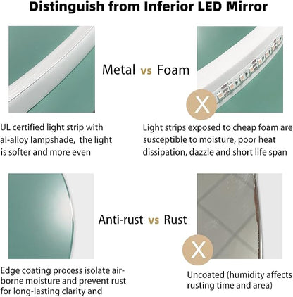 LED Mirror for Bathroom 25x35, Stepless Dimmable Irregular Backlit Mirror with 3 Colors, Anti-Fog, Memory, Al-Alloy Lampshade, Frameless Vanity Mirror for Bathroom (Horizontal/Vertical)