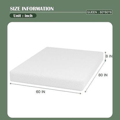 PayLessHere Gel Memory Foam Mattress 8 inch Mattress, CertiPUR-US Certified,Breathable Bed Mattress for Cooler Sleep Supportive & Pressure Relief,Removable Soft Cover,White Queen