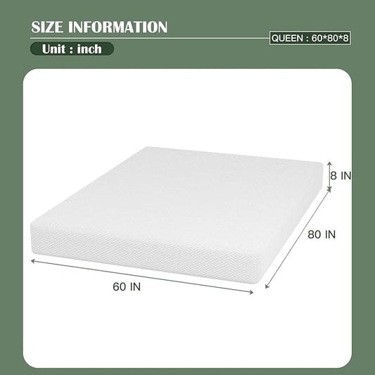 PayLessHere Gel Memory Foam Mattress 8 inch Mattress, CertiPUR-US Certified,Breathable Bed Mattress for Cooler Sleep Supportive & Pressure Relief,Removable Soft Cover,White Queen