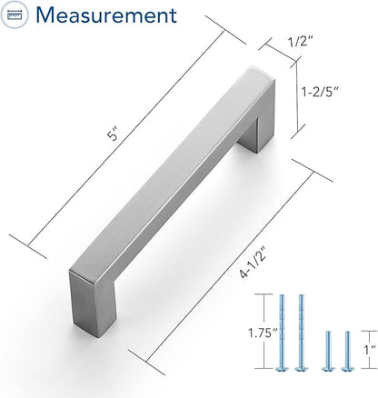 Ravinte 3 Pack Brushed Nickel Kitchen Cabinet Handles 4-1/2 Inch Cabinet Pulls Square Kitchen Hardware for Cabinet Drawer Pulls Drawer Handles Come with Screwdriver