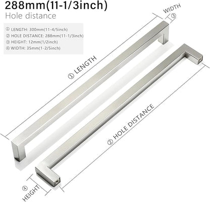 Cabinet Pulls Brushed Nickel Cabinet Handles Square Drawer Pulls, 10 Pack 11-1/3 Inch Stainless Steel Kitchen Door Cupboard Cabinet Handles, Cabinet Hardware Handles, 288mm Hole Centers