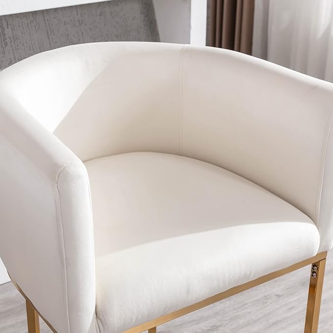 Modern Counter Height Velvet Upholstered Bar Stools Set of 3, Kitchen Island Chairs with Gold Metal Frame for Island, 24'' Seat Height, Cream Velvet, Gold Base