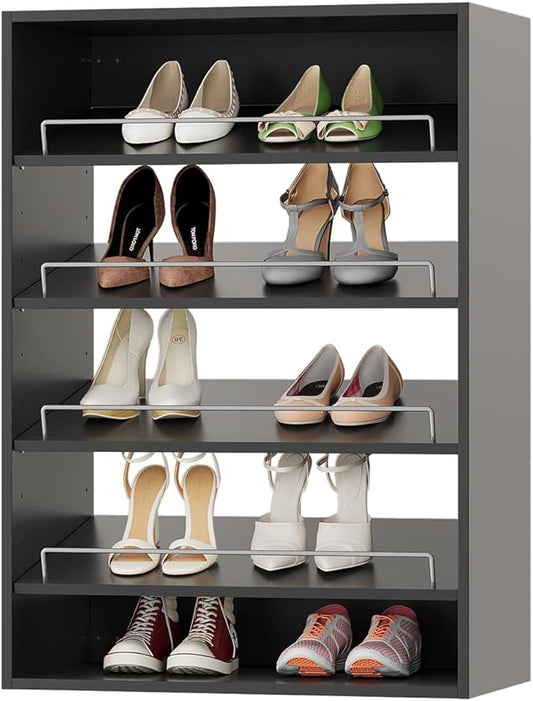 ROOMTEC 31.5" Shoe Shelf Short Tower Closet Unit, Modular Closet System with Shelf, Wardrobe Organizer for Bedroom or Walk-in Closet, Wall Mounted, Customizable Clothes Storage Unit, Black