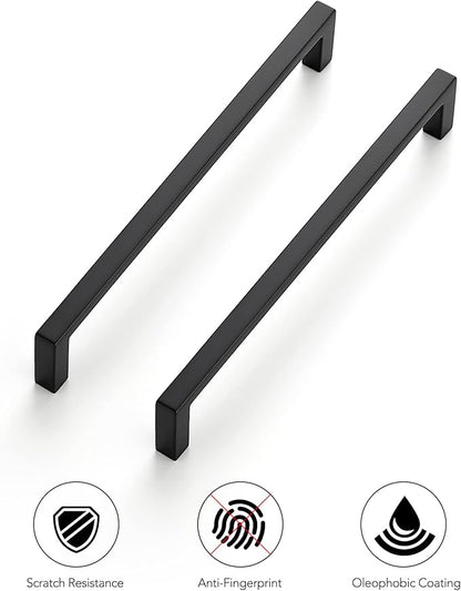 Ravinte 15 Pack Matte Black Cabinet Pulls, 6-1/4 Inch (160mm) Hole Center Slim Kitchen Handles, Square Drawer Pulls for Cabinets & Cupboards, Hardware