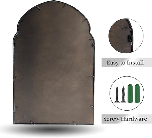 ironsmithn Arched Wall Mirror, Black Bathroom Mirror, 38" x 22" Wall Mounted Decorative Mirror, Modern Art Oblong Mirror for Master Bath Half Bath Living Room Bedroom Fireplace Entryway