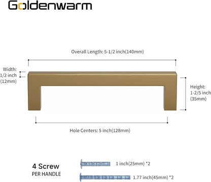goldenwarm 25 Pack Champagne Bronze Cabinet Pulls Gold Cabinet Handles 5 Inch Champagne Drawer Pulls Brushed Bronze Drawer Handles Kitchen Dresser Hardware T Bar Square Hardware for Dresser Bedroom