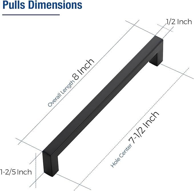 JOY DECOR 30 Pack Cabinet Handles, Black Cabinet Pulls, 7-1/2 Inch Kitchen Closet Handles Square Drawer Pulls Stainless Steel Drawer Hardware, 192mm Hole Centers