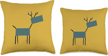 Cute Scandinavian Animals Designs Chic Deer Moose Scandinavian Elk Minimalism Reindeer Throw Pillow, 16x16, Multicolor