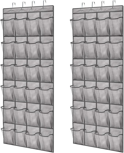 GORILLA GRIP Over the Door Shoe Organizer, 2 Pack, 24 Breathable Mesh Pockets, Space Saving Hanging Storage Holder, Closet Rack Hanger Holds Up to 40 lbs, Hangs on Closets, Shoes, Accessories, Gray