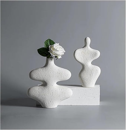 Scandinavian Ceramics Vase, Off White Jug Vase with Handles Nordic, Mantle Decor, Rustic, Coastal Vase Set, Modern Gift, Minimalist Vases(A1)