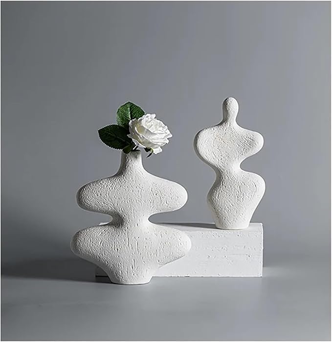 Scandinavian Ceramics Vase, Off White Jug Vase with Handles Nordic, Mantle Decor, Rustic, Coastal Vase Set, Modern Gift, Minimalist Vases(A2)