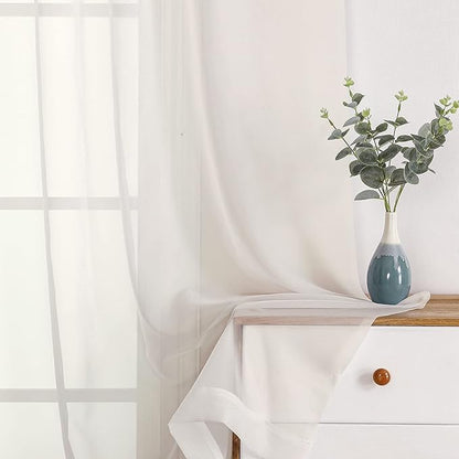 OWENIE Sheer Curtains Ivory, 45" Long Light Filtering Tiers for Kitchen, Bedroom, Short Panels Rod Pocket 2 Panels, Cafe Curtains Small Window, 42" W x 45" L