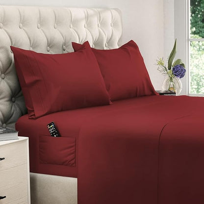 DREAMCARE Full Size Sheets – 4 pcs Cooling Sheets – up to 21” Deep Full Sheet Set – Hotel Luxury Sheets & Pillowcases – Superior Softness 100% Fine Microfiber with Side Pocket – Burgundy