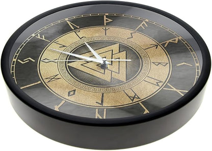 12 Inch Scandinavian Viking Design Valknut Wall Clock, Vintage Futhark Viking Runes Warrior Norse Print Wall Clock Accurate Silent Non Ticking Battery Operated for Man Cave Bedroom Farmhouse