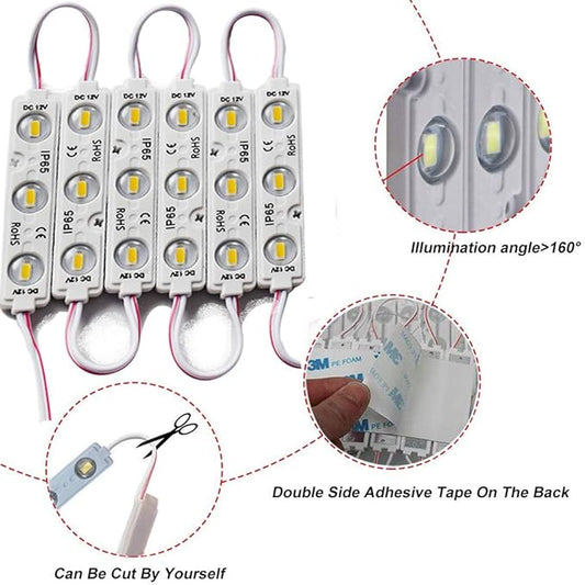 LED Module Windows Lights - 3000K White, 100pcs, 49.8 Ft, 5730 SMD, 150LM Per Module, IP65 Waterproof for Advertising Signs With Tape Adhesive Backside (No Power Supply)