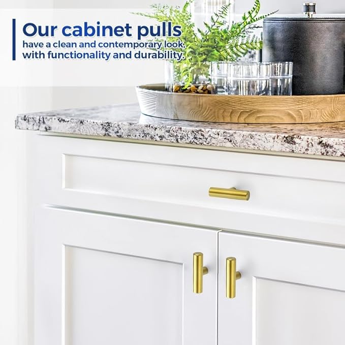 JOY DECOR 3 Pack Cabinet Knobs and Handles - 2in Gold Kitchen Cabinet Hardware for Dresser Drawers - Single Hole