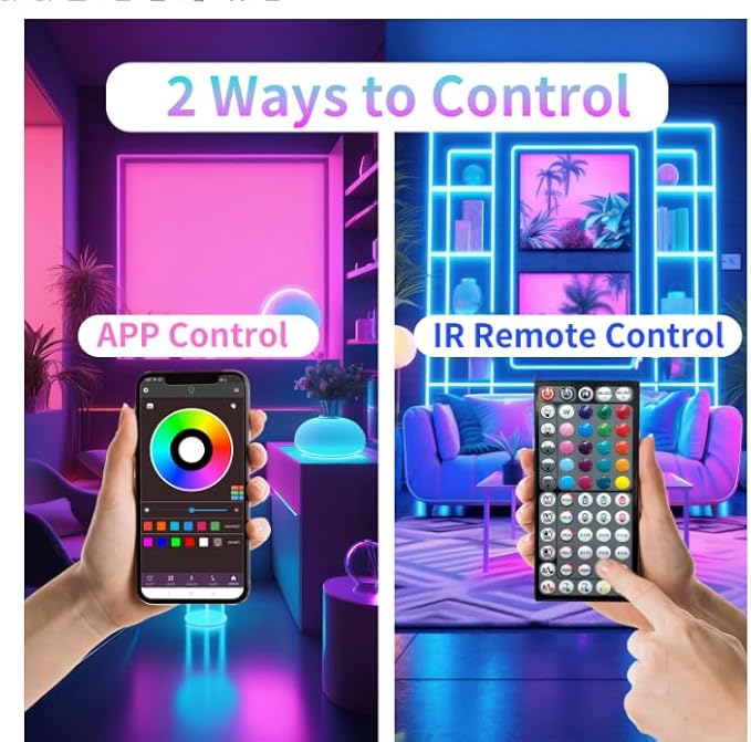Led Lights for Bedroom 132ft (2 Rolls of 65.6ft), Color Changing RGB Led Strip Lights with 60 Keys Remote and App Control, Music Sync Led Lights for Room Kitchen Party Home Decor