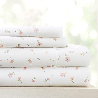 Linen Market Double-Brushed Patterned Microfiber Twin Sheet Set 3 Piece – Oeko-TEX Certified Ultra Soft & Wrinkle-Free - 16" Deep Pocket Sheets - Easy Care Twin Size - Soft Floral Pink