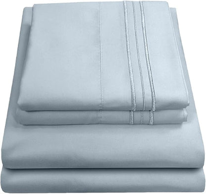 California King Sheet Sets - Breathable Luxury Sheets with Full Elastic & Secure Corner Straps Built In - 1800 Supreme Collection Deep Pocket Bedding Set, Sheet Set, California King, Misty Blue