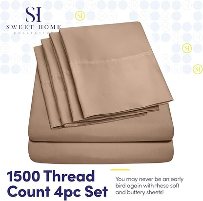 Twin Size Bed Sheets - 4 Piece 1500 Supreme Collection Fine Brushed Microfiber Deep Pocket Twin Sheet Set Bedding - 1 Extra Pillow Cases, Great Value, Twin, Taupe (Pack of 2)