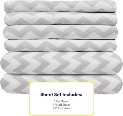 Twin Size Bed Sheets - 4 Piece 1500 Supreme Collection Fine Brushed Microfiber Deep Pocket Twin Sheet Set Bedding - 1 EXTRA PILLOW CASES, GREAT VALUE, Twin, Chevron Gray