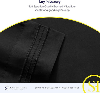 Queen Size Bed Sheets - Breathable Luxury Sheets with Full Elastic & Secure Corner Straps Built In - 1800 Supreme Collection Soft Deep Pocket Bedding, Sheet Set, EXTRA DEEP pocket - Queen, Black