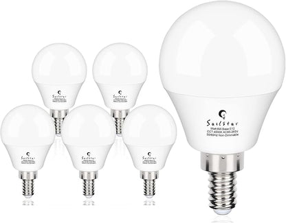 Sailstar Ceiling Fan Light Bulbs, E12 LED Bulb 60W Equivalent, Neutral White 4000K, 600 Lumens, A15 Small Candelabra Base LED Light Bulbs 6W, CRI 85, Non-dimmable, Pack of 6