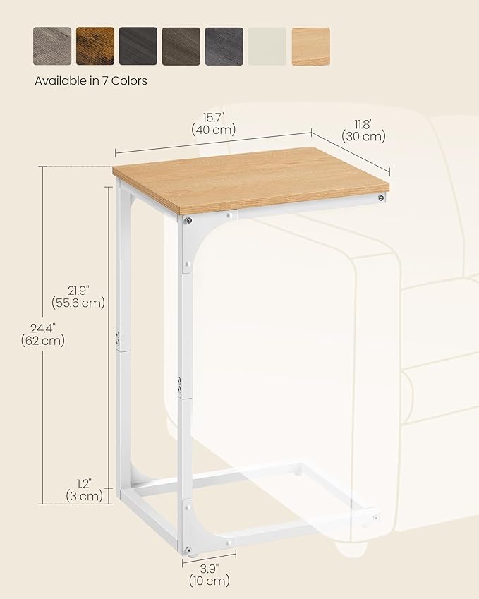 VASAGLE C-Shaped End Table, Small Side Table for Couch, Sofa Table with Metal Frame for Living Room, Bedroom, Bedside, Almond Yellow and Cloud White