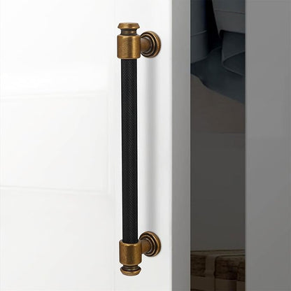 10 Pack 6-1/4" Hole Center(160mm) Black and Antique Brass Kitchen Cabinet Handles Knurled Cabinet Pulls Black Drawer Pulls Kitchen Cabinet Hardware Kitchen Handles Dresser Handles