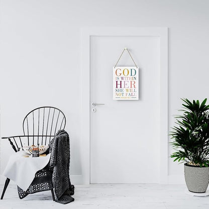 Motivational Scripture Wall Art Bible Verses Psalms 46:5 Wooden Hanging Sign Prayer Room Decor Religious Gift Christian Wall Decor for Home Office Bedroom Living Room Nursery 8x10 Inches