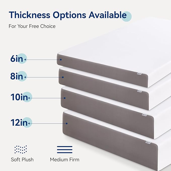 Amazon Basics Memory Foam Mattress, Soft Plush Feel, 12 Inch, Twin, White/Grey