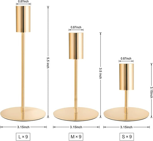 Gold Taper Candlestick Holders,Taper Candle Holders Set of 27,Metal Taper Candle Sticks Stand Holders,Modern Decorative Candle Holders for Wedding Certerpieces,Festive, Mantel,Home,Party