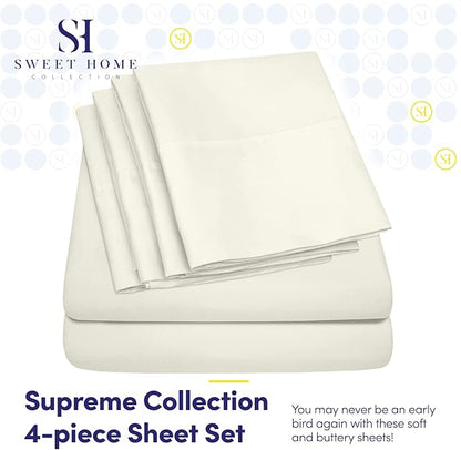 Twin XL Size Bed Sheets - 4 Piece 1500 Supreme Collection Fine Brushed Microfiber Deep Pocket Twin X-Large Sheet Set Bedding - 1 EXTRA PILLOW CASES, GREAT VALUE, Twin XL, ivory