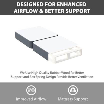 Treaton, 8-Inch Sturdy Wood Box Spring for Mattress Support - Durable and Fully Assembled, Natural Wood Foundation for Twin XL, Gray