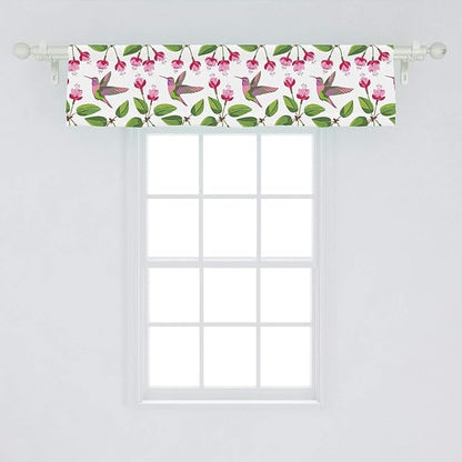 Lunarable Hummingbird Window Valance, Retro Arrangement Exotic Animal Pattern Needlework Inspired Illustration, Curtain Valance for Kitchen Bedroom Decor with Rod Pocket, 54" X 12", Pink Green